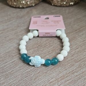 NWT Simply Southern Beaded Track Your Own Turtle Bracelet White & Teal